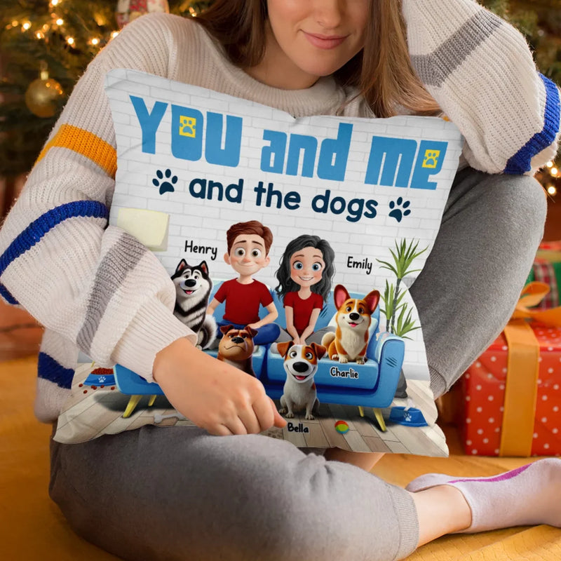 You And Me And The Dog - Couple Personalized Custom Pillow - Gift For Husband Wife, Anniversary, Pet Owners, Pet Lovers
