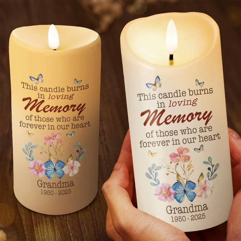 This Candle Illuminates Cherished Memories - Memorial Personalized Custom LED Candle - Sympathy Gift For Family Members