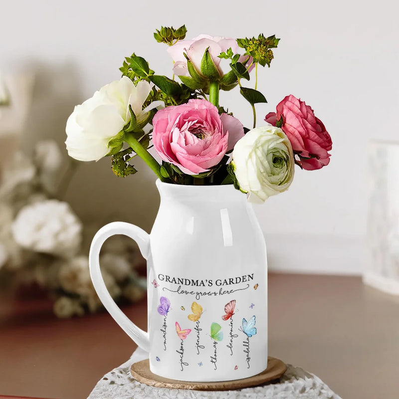 Love Grows Best In Grandma’s Garden - Family Personalized Custom Home Decor Flower Vase - House Warming Gift For Mom, Grandma