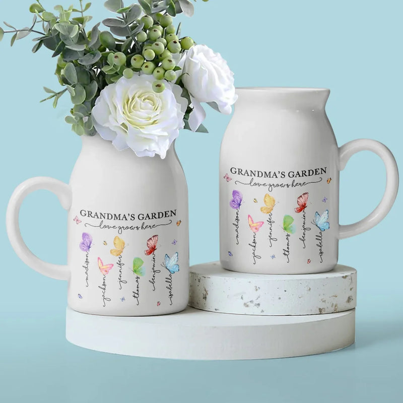 Love Grows Best In Grandma’s Garden - Family Personalized Custom Home Decor Flower Vase - House Warming Gift For Mom, Grandma