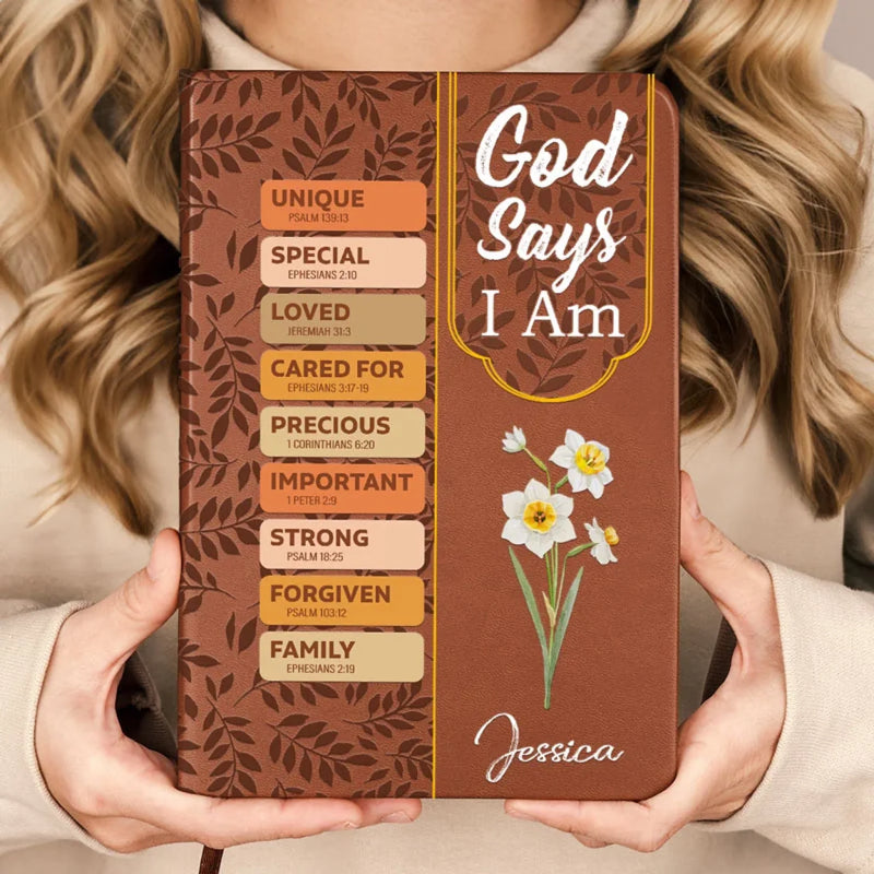 God Says I Am Important - Family Personalized Custom Leather Journal - Gift For Yourself, Best Friends, Siblings, Family Members