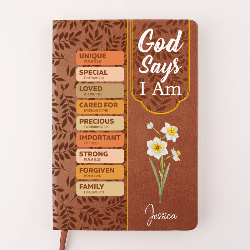 God Says I Am Important - Family Personalized Custom Leather Journal - Gift For Yourself, Best Friends, Siblings, Family Members