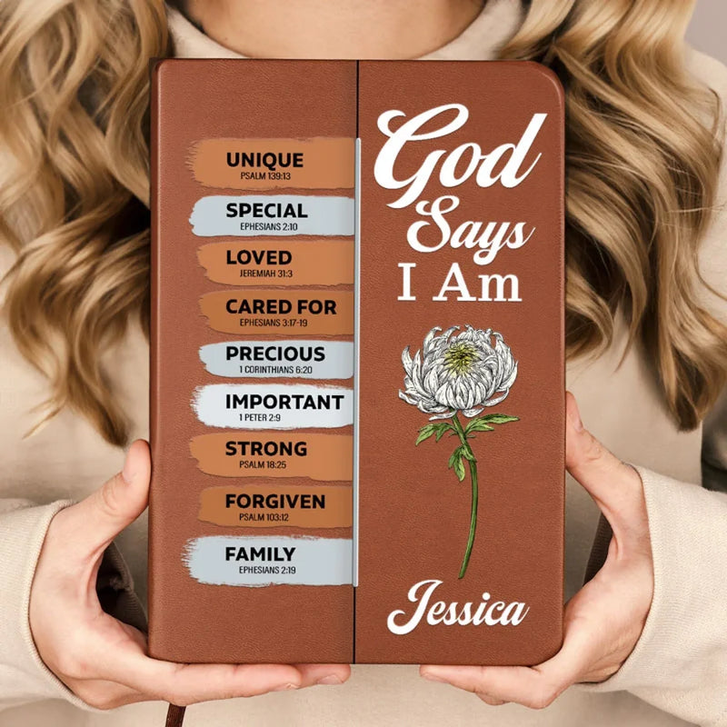 God Says I Am Unique - Family Personalized Custom Leather Journal - Gift For Yourself, Best Friends, Siblings, Family Members