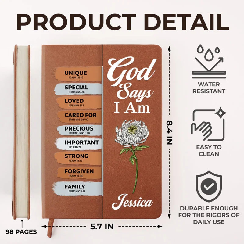 God Says I Am Unique - Family Personalized Custom Leather Journal - Gift For Yourself, Best Friends, Siblings, Family Members