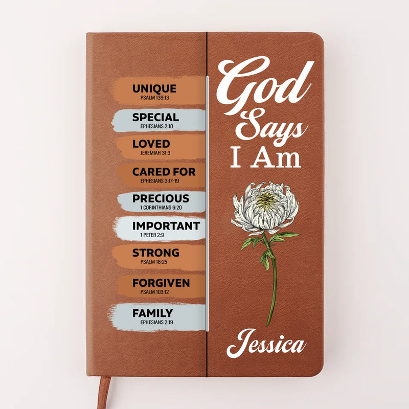 God Says I Am Unique - Family Personalized Custom Leather Journal - Gift For Yourself, Best Friends, Siblings, Family Members