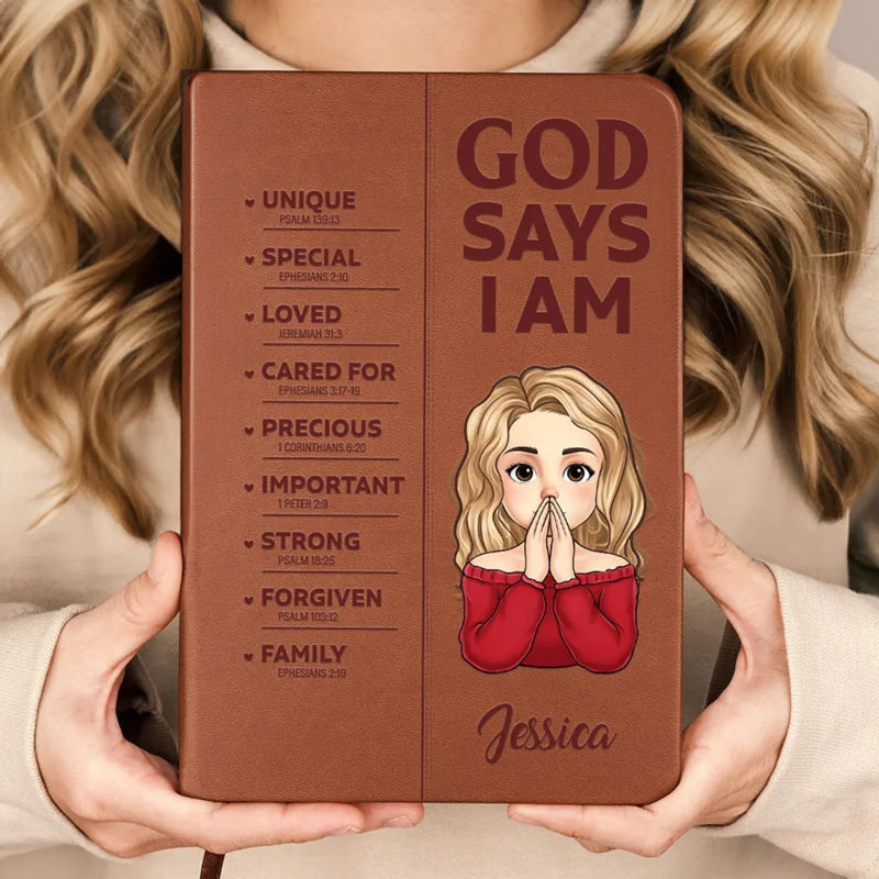 God Says I Am Fearfully And Wonderfully Made - Family Personalized Custom Leather Journal - Gift For Yourself, Best Friends, Siblings, Family Members