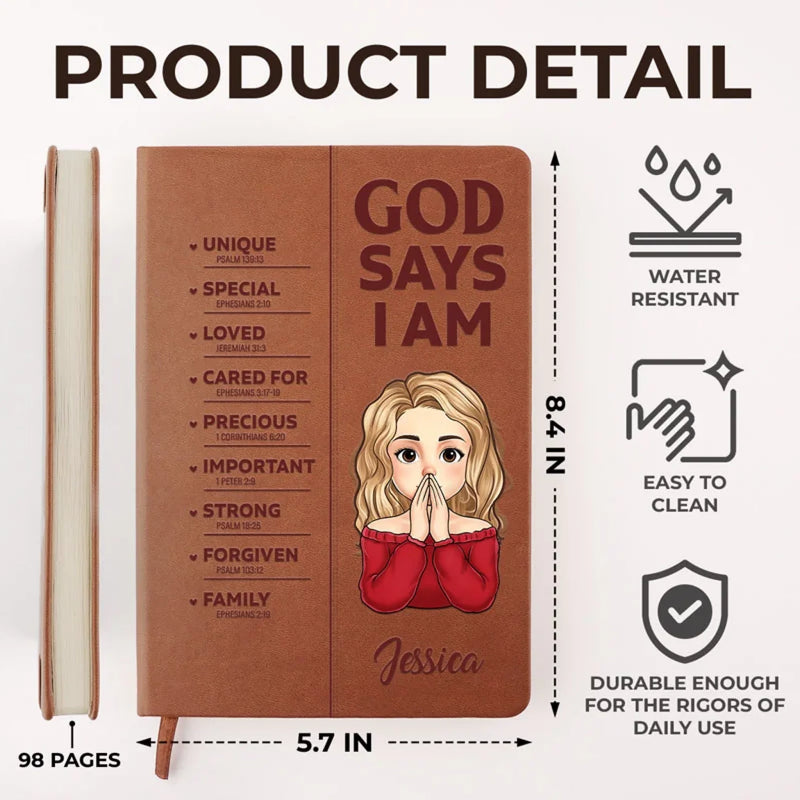 God Says I Am Fearfully And Wonderfully Made - Family Personalized Custom Leather Journal - Gift For Yourself, Best Friends, Siblings, Family Members
