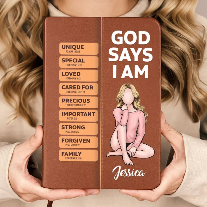 God Says I Am Defined By His Love - Family Personalized Custom Leather Journal - Gift For Yourself, Best Friends, Siblings, Family Members