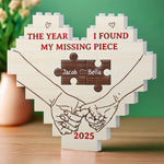 The Year I Found My Missing Piece - Couple Personalized Custom Heart Shaped Building Brick Blocks - Gift For Husband Wife, Anniversary