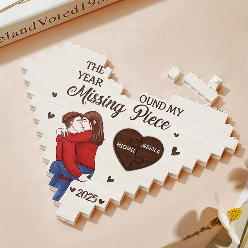 In Your Kiss, I Found My Forever - Couple Personalized Custom Heart Shaped Building Brick Blocks - Gift For Husband Wife, Anniversary