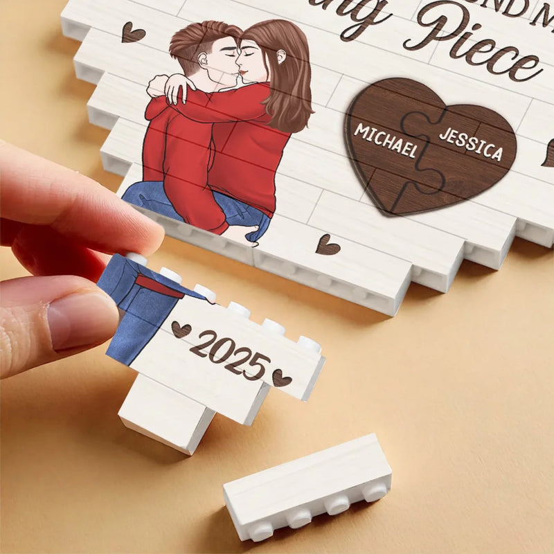 In Your Kiss, I Found My Forever - Couple Personalized Custom Heart Shaped Building Brick Blocks - Gift For Husband Wife, Anniversary