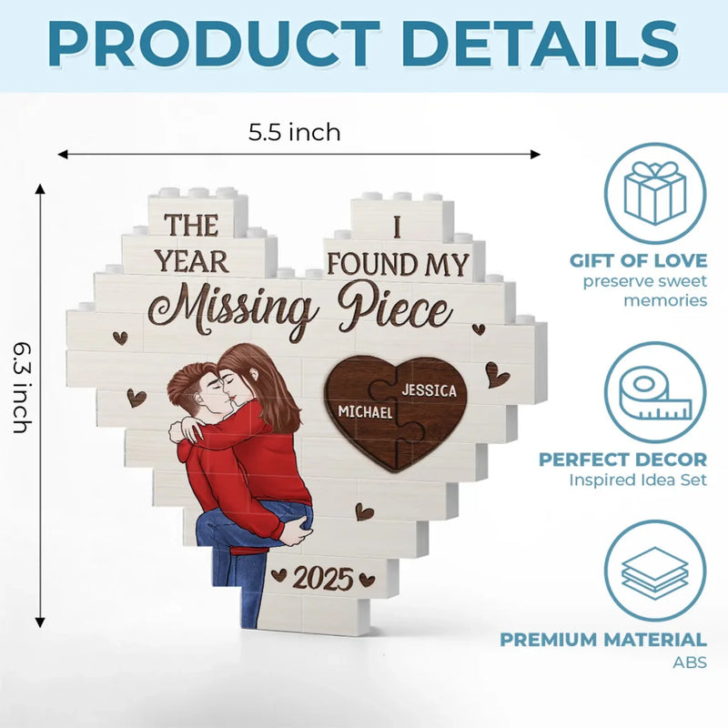 In Your Kiss, I Found My Forever - Couple Personalized Custom Heart Shaped Building Brick Blocks - Gift For Husband Wife, Anniversary