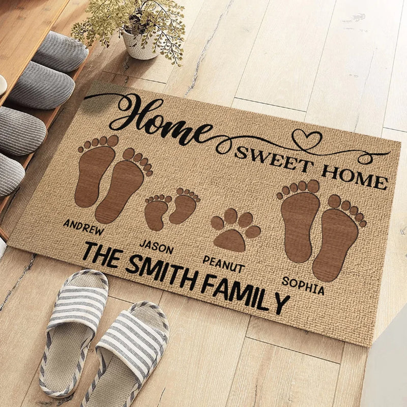 Welcome To Our Home, Where Love Begins - Family Personalized Custom Home Decor Decorative Mat - House Warming Gift For Family Members