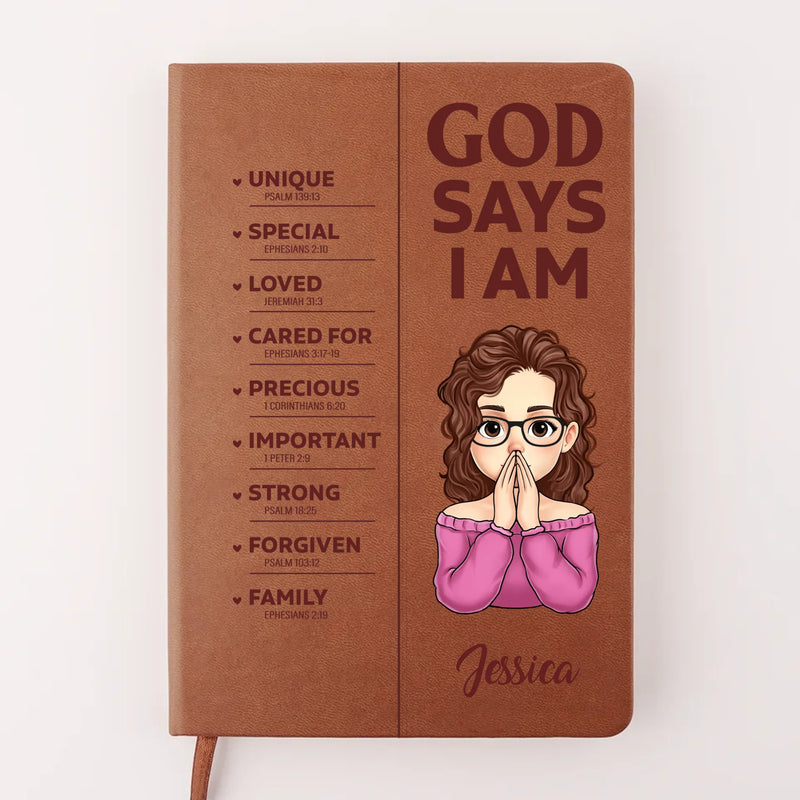 God Says I Am Fearfully And Wonderfully Made - Family Personalized Custom Leather Journal - Gift For Yourself, Best Friends, Siblings, Family Members