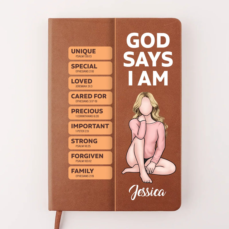 God Says I Am Defined By His Love - Family Personalized Custom Leather Journal - Gift For Yourself, Best Friends, Siblings, Family Members