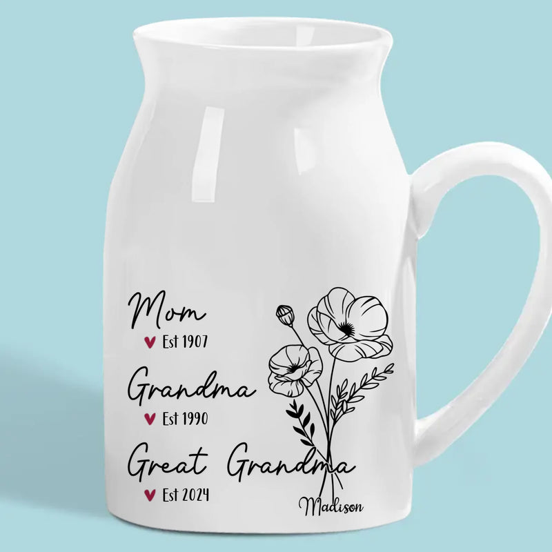 Every Bloom Whispers The Love Of A Grandmother’s Heart - Family Personalized Custom Home Decor Flower Vase - House Warming Gift For Mom, Grandma