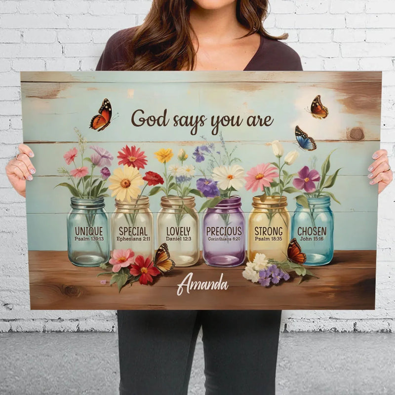 God Says You Are - Family Personalized Custom Horizontal Canvas - Gift For Yourself, Best Friends, Siblings, Family Members