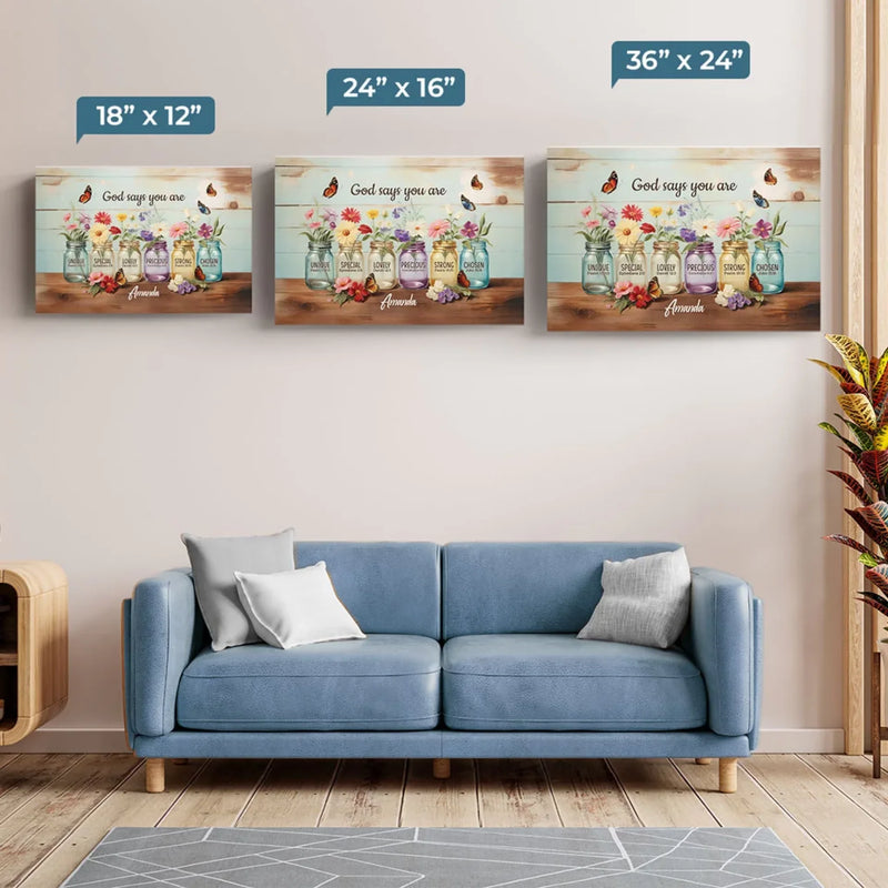 God Says You Are - Family Personalized Custom Horizontal Canvas - Gift For Yourself, Best Friends, Siblings, Family Members