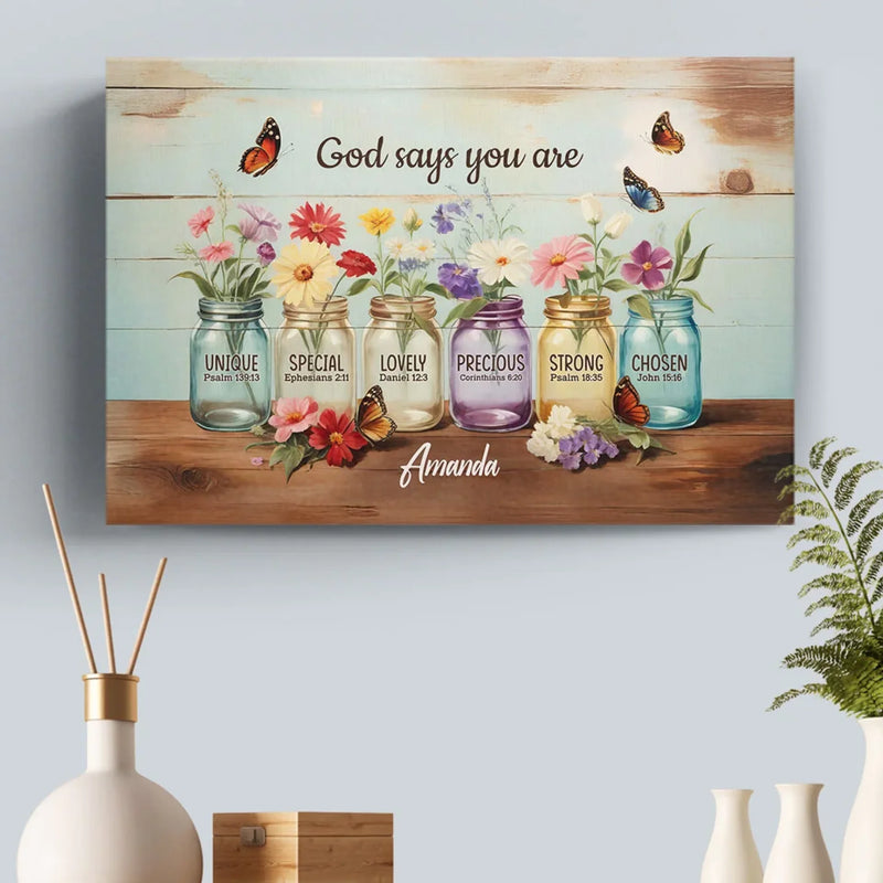 God Says You Are - Family Personalized Custom Horizontal Canvas - Gift For Yourself, Best Friends, Siblings, Family Members