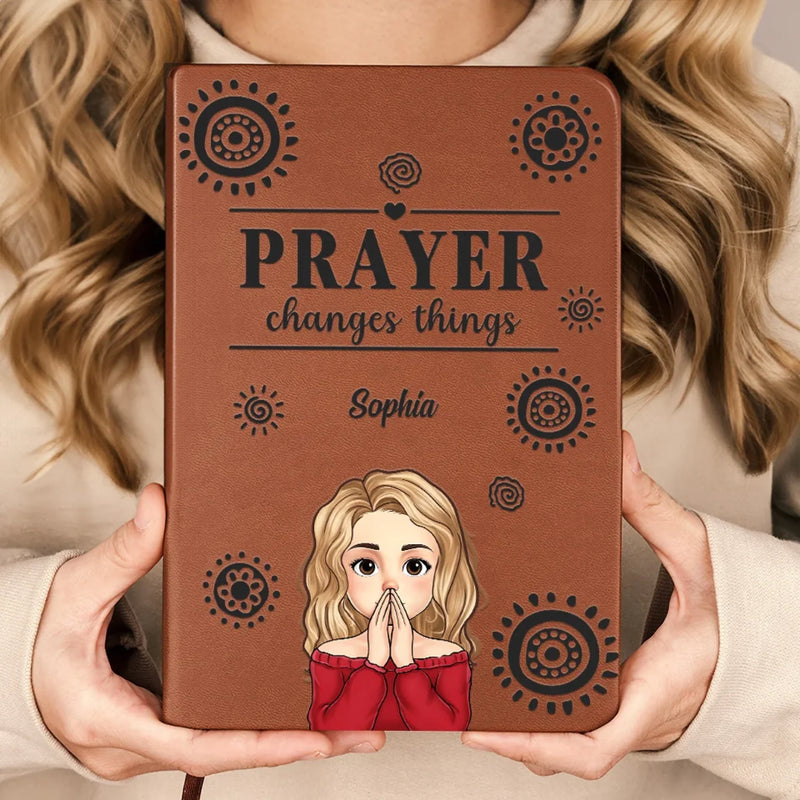 In Prayer, We Find Strength - Family Personalized Custom Leather Journal - Gift For Yourself, Best Friends, Siblings, Family Members