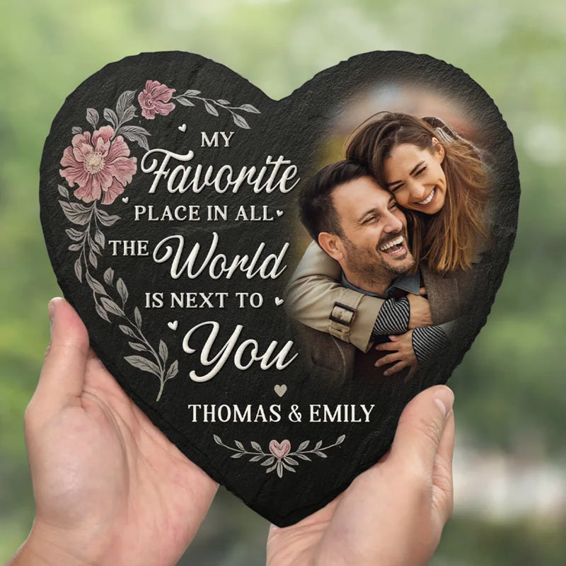 Custom Photo Together Is My Favorite Place To Be - Couple Personalized Custom Heart Shaped Stone With Stand - Gift For Husband Wife, Anniversary