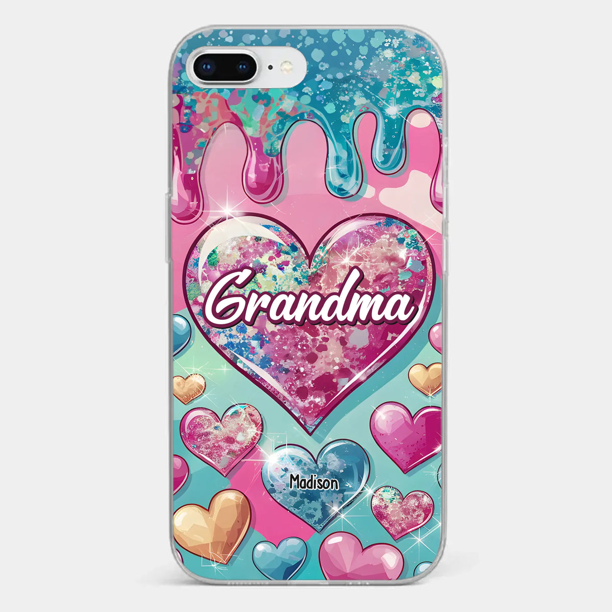 Le cœur d'une grand-mère contient un amour éternel - Coque de téléphone transparente personnalisée avec effet gonflé en 3D - Cadeau pour maman et grand-mère