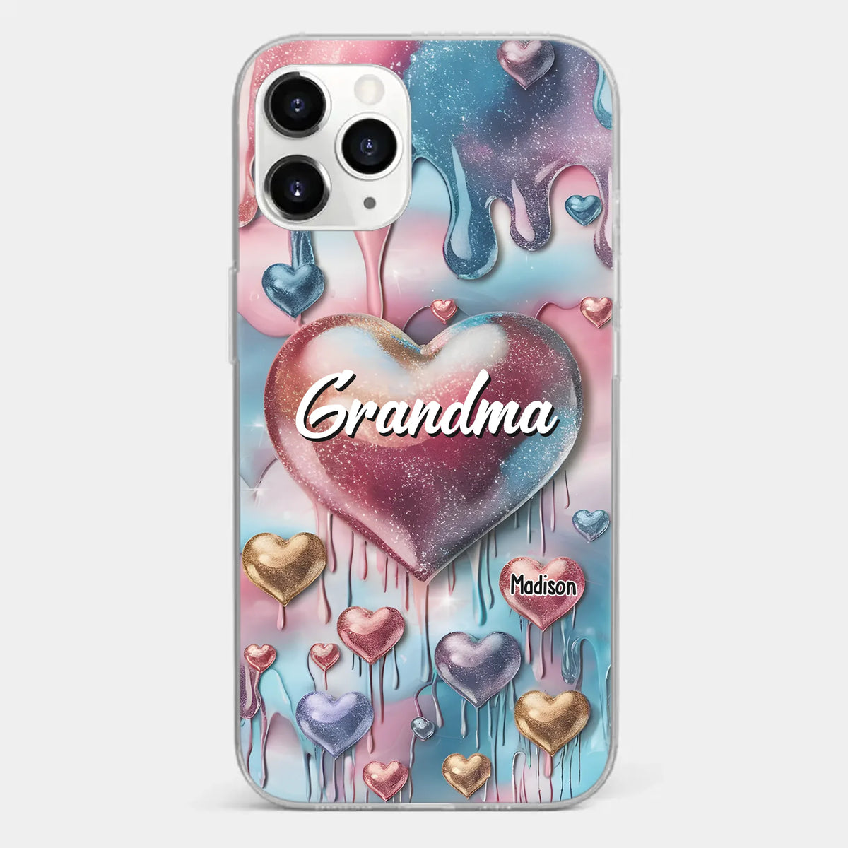Coque de téléphone transparente personnalisée avec effet gonflé en 3D, « Pour toujours dans le cœur de grand-mère » – Cadeau pour maman et grand-mère
