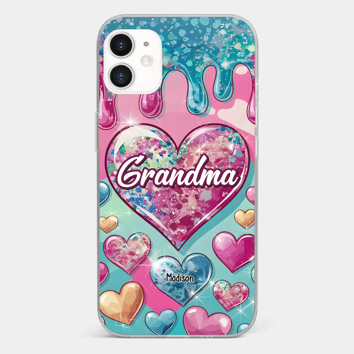 Le cœur d'une grand-mère contient un amour éternel - Coque de téléphone transparente personnalisée avec effet gonflé en 3D - Cadeau pour maman et grand-mère