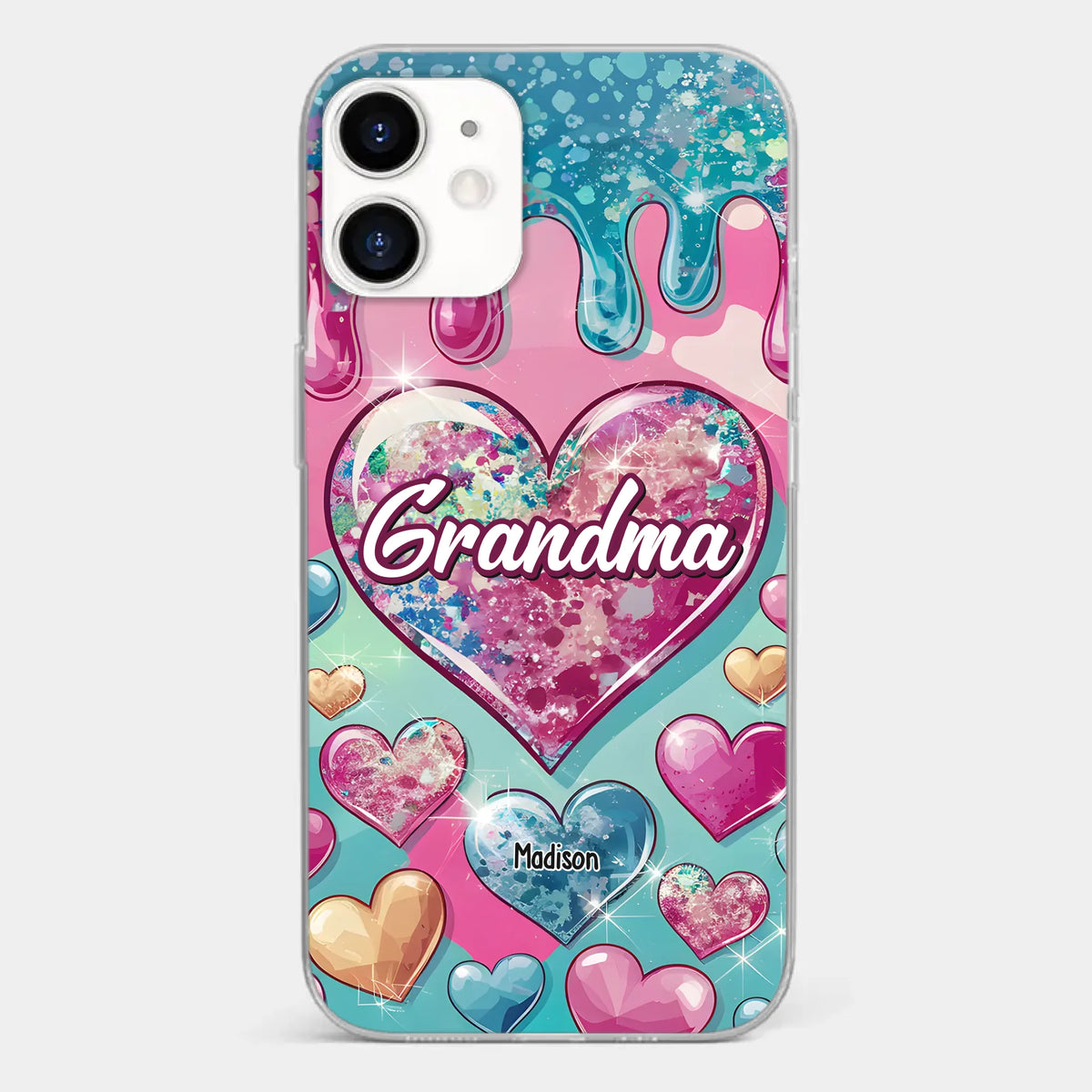 Le cœur d'une grand-mère contient un amour éternel - Coque de téléphone transparente personnalisée avec effet gonflé en 3D - Cadeau pour maman et grand-mère