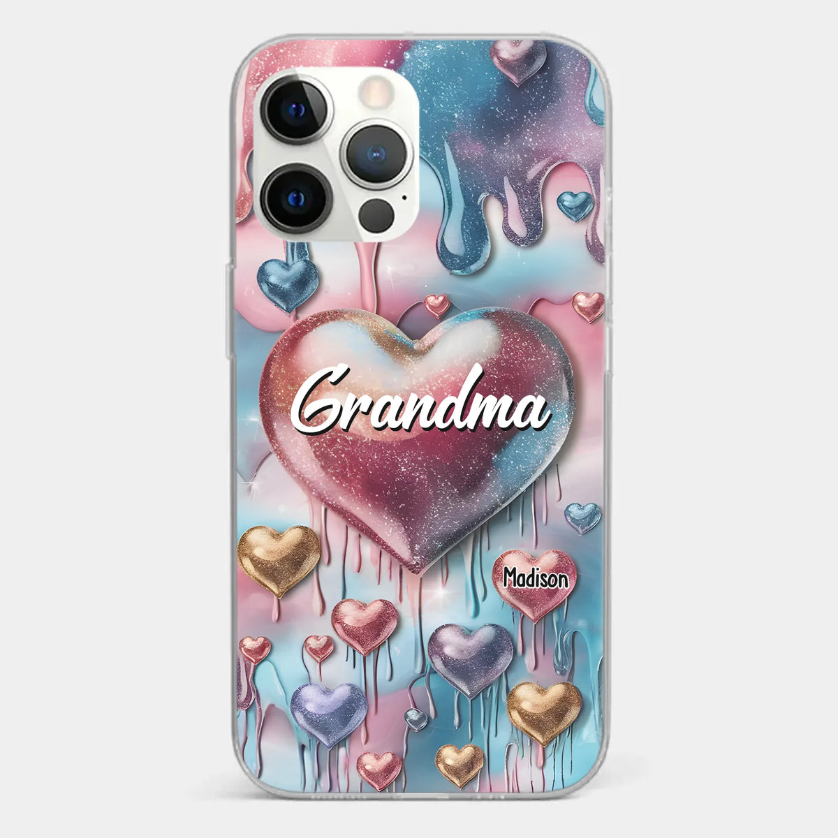 Coque de téléphone transparente personnalisée avec effet gonflé en 3D, « Pour toujours dans le cœur de grand-mère » – Cadeau pour maman et grand-mère