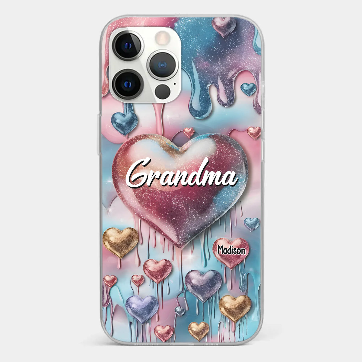 Coque de téléphone transparente personnalisée avec effet gonflé en 3D, « Pour toujours dans le cœur de grand-mère » – Cadeau pour maman et grand-mère