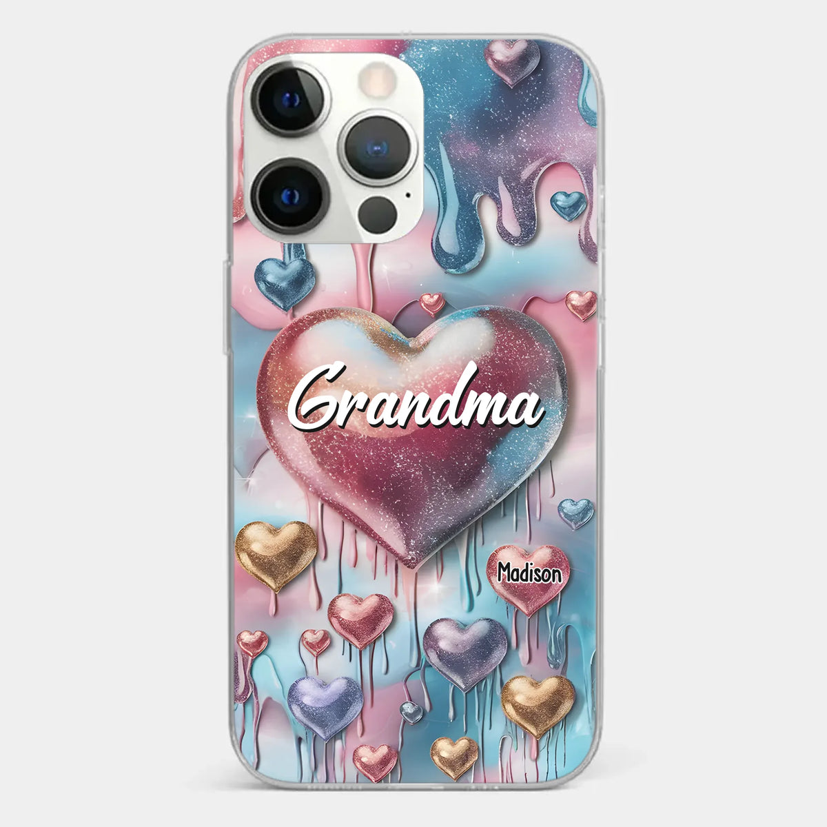 Coque de téléphone transparente personnalisée avec effet gonflé en 3D, « Pour toujours dans le cœur de grand-mère » – Cadeau pour maman et grand-mère