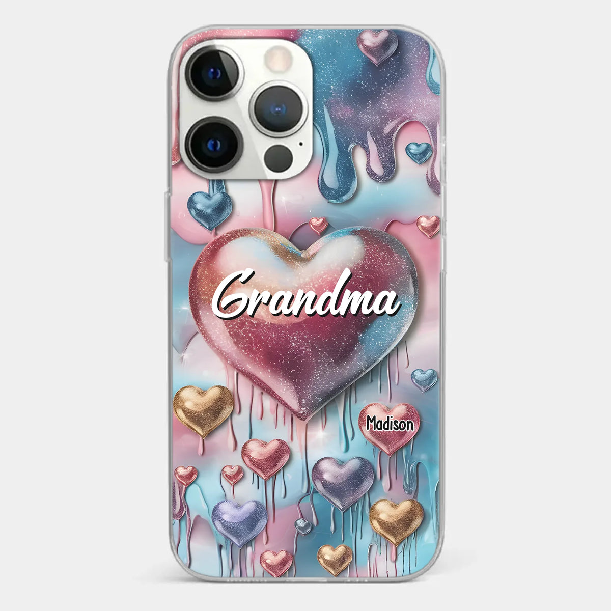 Coque de téléphone transparente personnalisée avec effet gonflé en 3D, « Pour toujours dans le cœur de grand-mère » – Cadeau pour maman et grand-mère