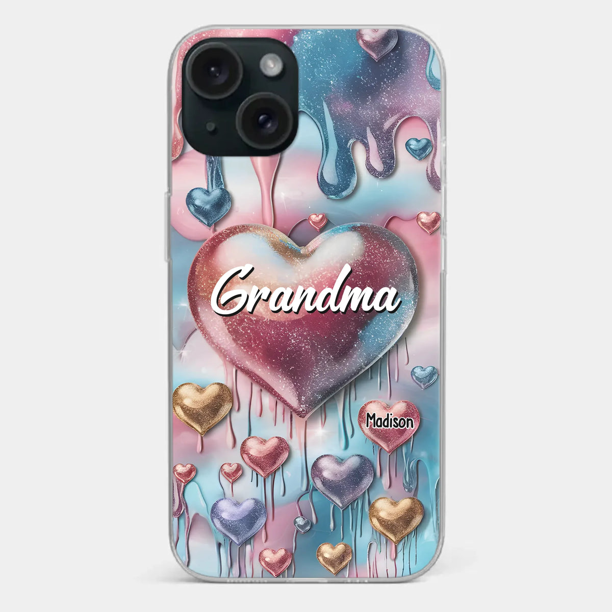 Coque de téléphone transparente personnalisée avec effet gonflé en 3D, « Pour toujours dans le cœur de grand-mère » – Cadeau pour maman et grand-mère