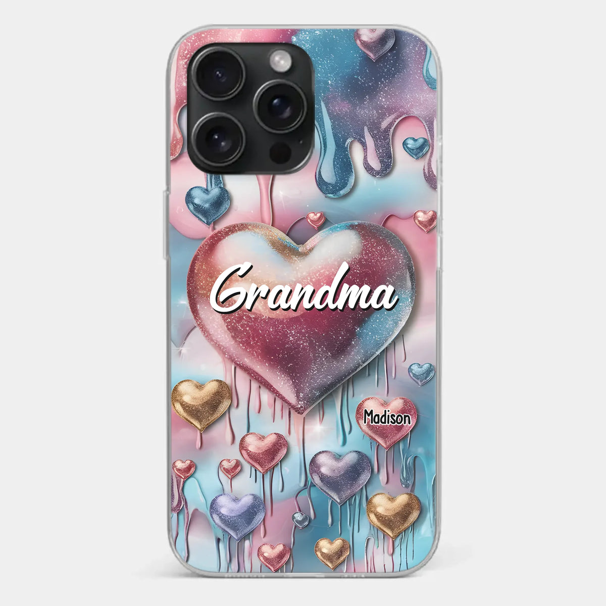 Coque de téléphone transparente personnalisée avec effet gonflé en 3D, « Pour toujours dans le cœur de grand-mère » – Cadeau pour maman et grand-mère