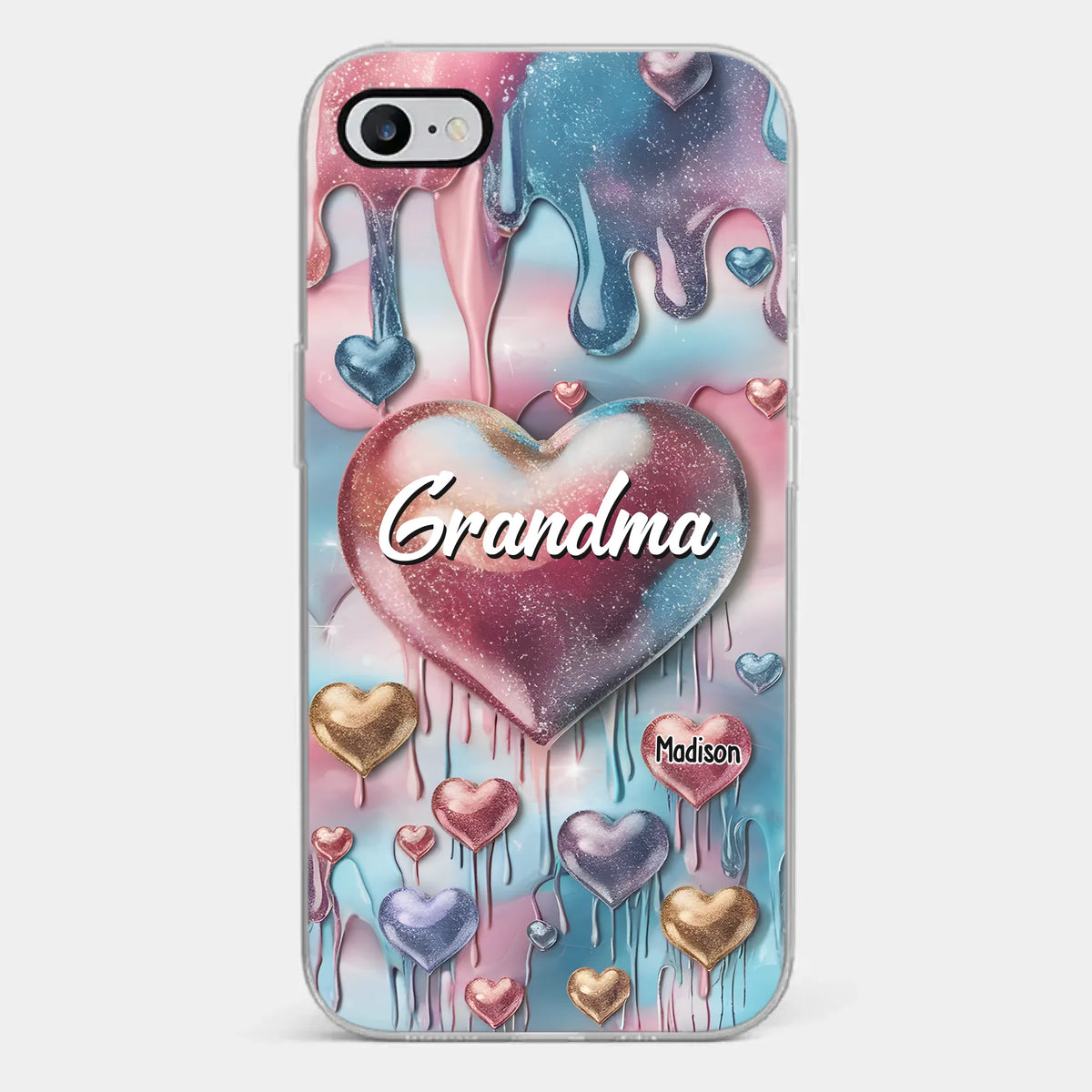 Coque de téléphone transparente personnalisée avec effet gonflé en 3D, « Pour toujours dans le cœur de grand-mère » – Cadeau pour maman et grand-mère