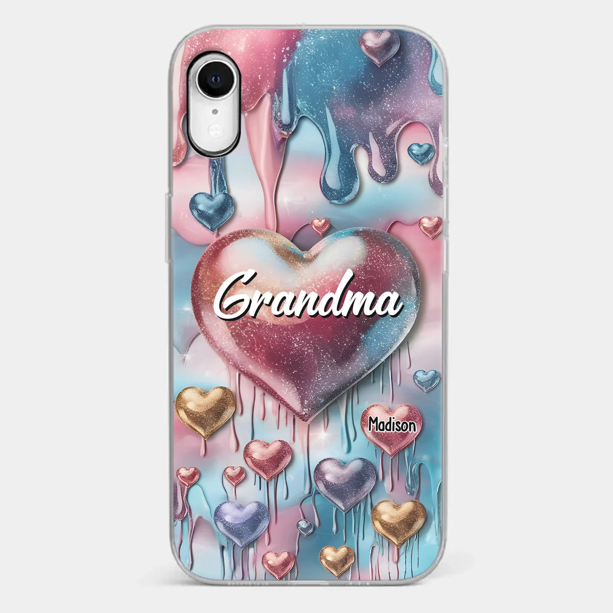 Coque de téléphone transparente personnalisée avec effet gonflé en 3D, « Pour toujours dans le cœur de grand-mère » – Cadeau pour maman et grand-mère