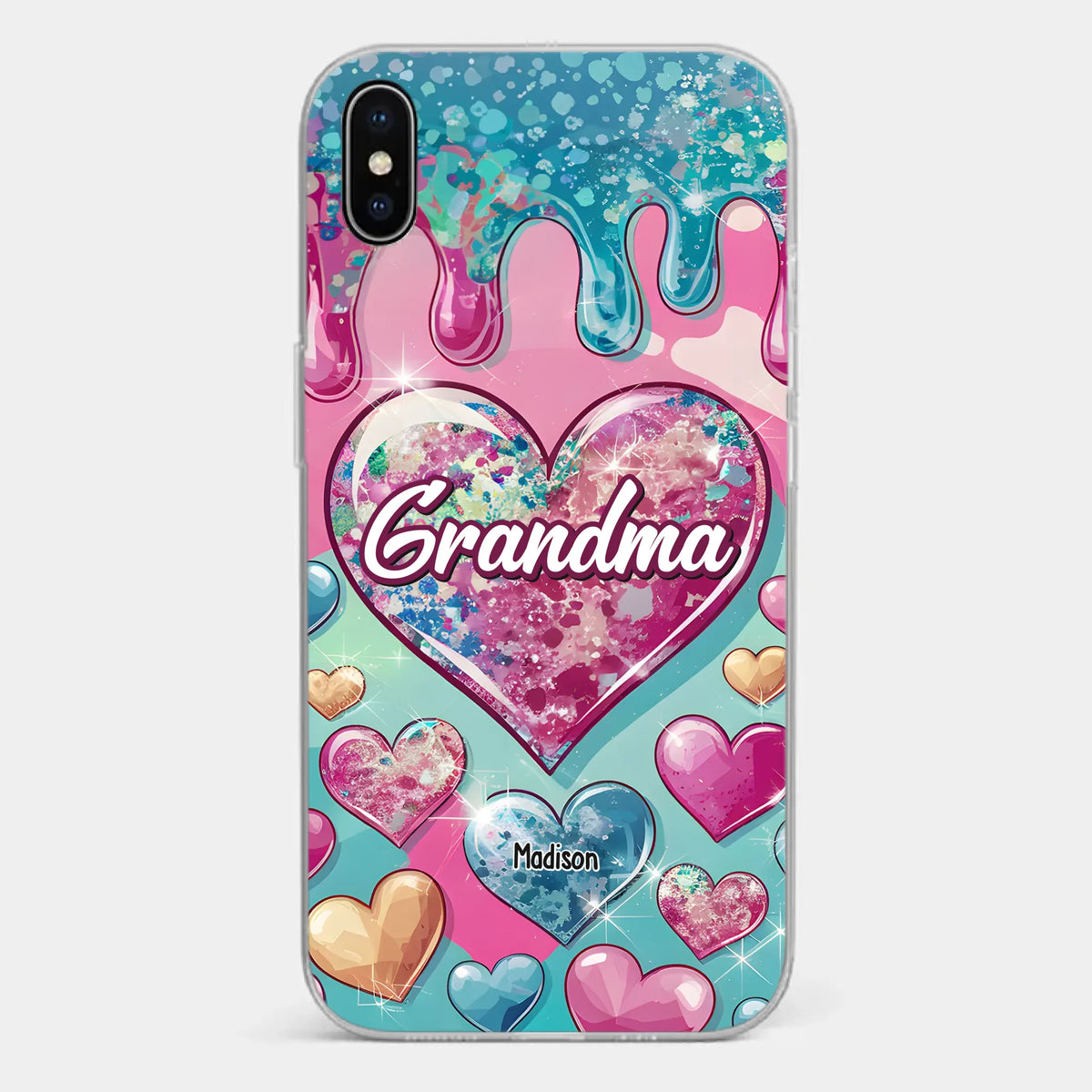 Le cœur d'une grand-mère contient un amour éternel - Coque de téléphone transparente personnalisée avec effet gonflé en 3D - Cadeau pour maman et grand-mère