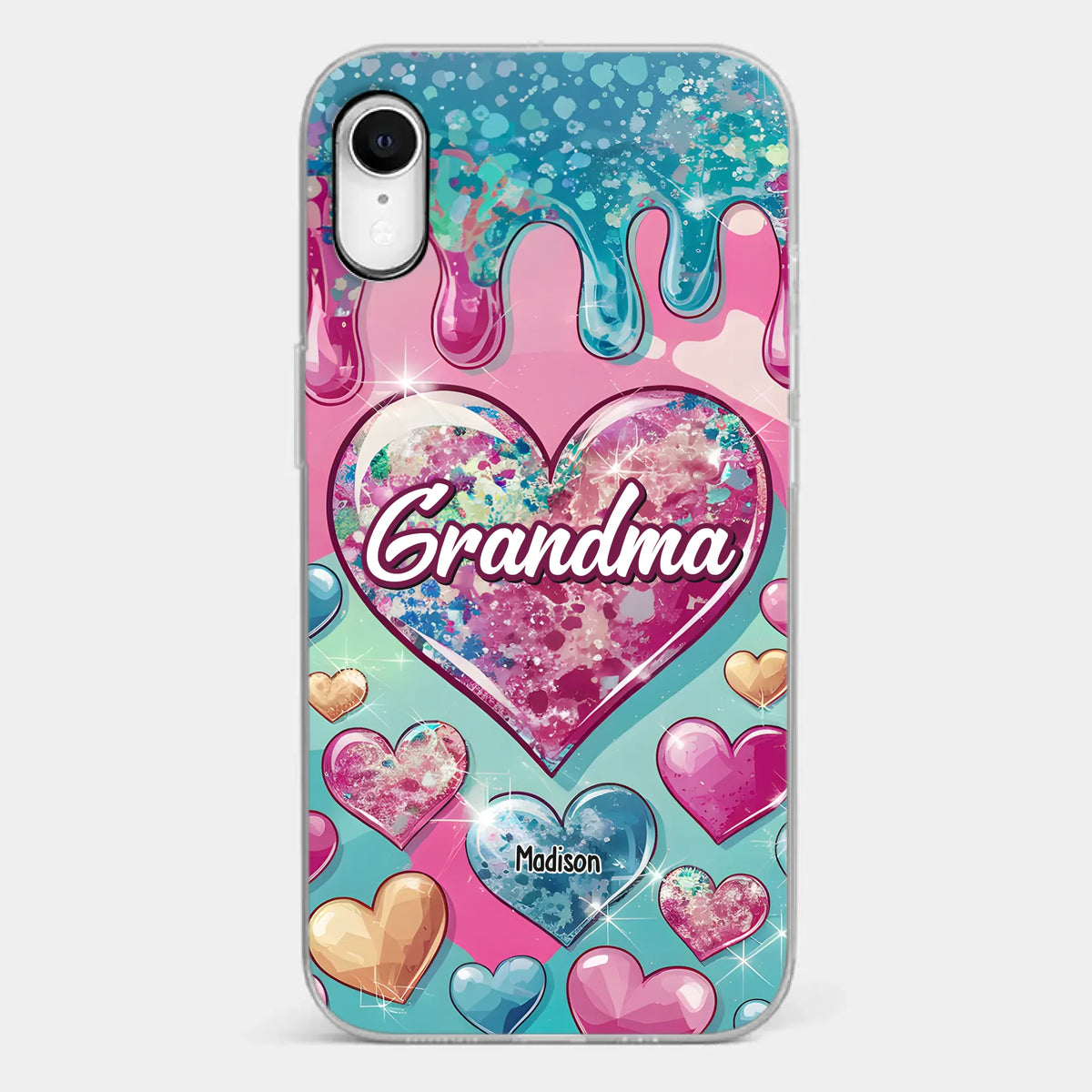 Le cœur d'une grand-mère contient un amour éternel - Coque de téléphone transparente personnalisée avec effet gonflé en 3D - Cadeau pour maman et grand-mère