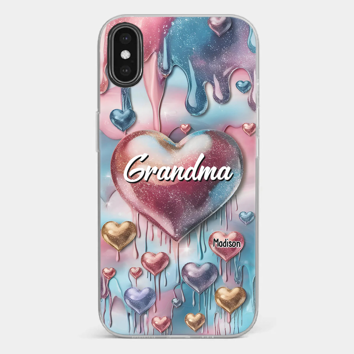 Coque de téléphone transparente personnalisée avec effet gonflé en 3D, « Pour toujours dans le cœur de grand-mère » – Cadeau pour maman et grand-mère