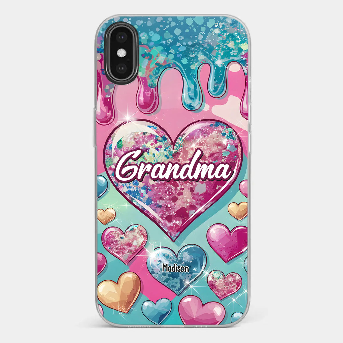 Le cœur d'une grand-mère contient un amour éternel - Coque de téléphone transparente personnalisée avec effet gonflé en 3D - Cadeau pour maman et grand-mère