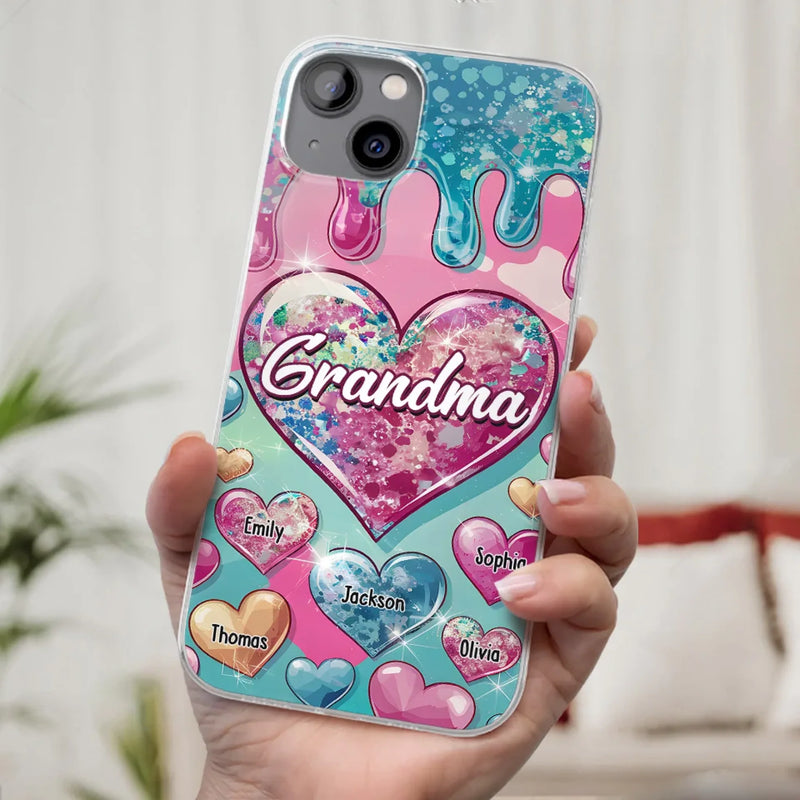 A Grandmother’s Heart Holds Forever Love - Family Personalized Custom 3D Inflated Effect Printed Clear Phone Case - Gift For Mom, Grandma