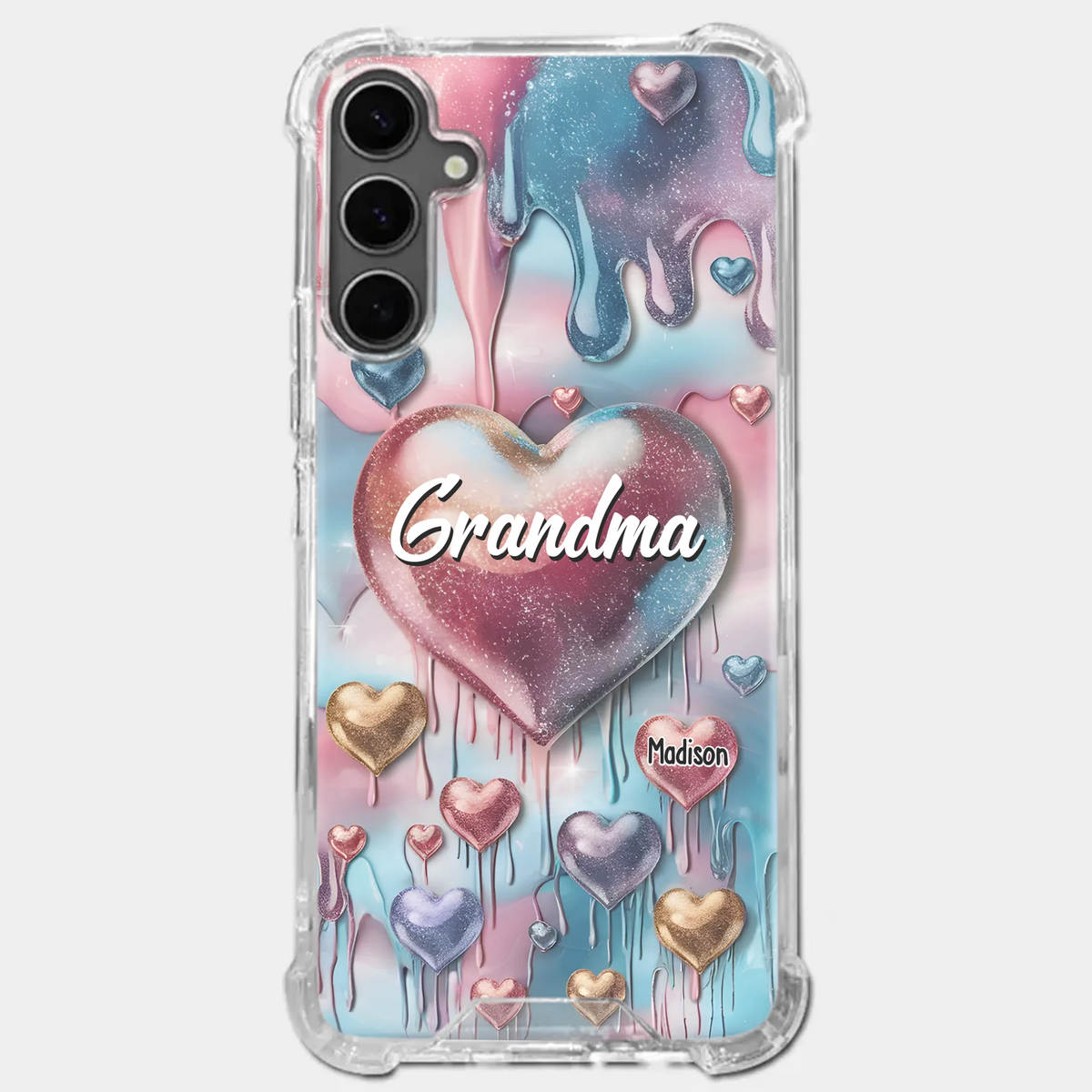 Coque de téléphone transparente personnalisée avec effet gonflé en 3D, « Pour toujours dans le cœur de grand-mère » – Cadeau pour maman et grand-mère