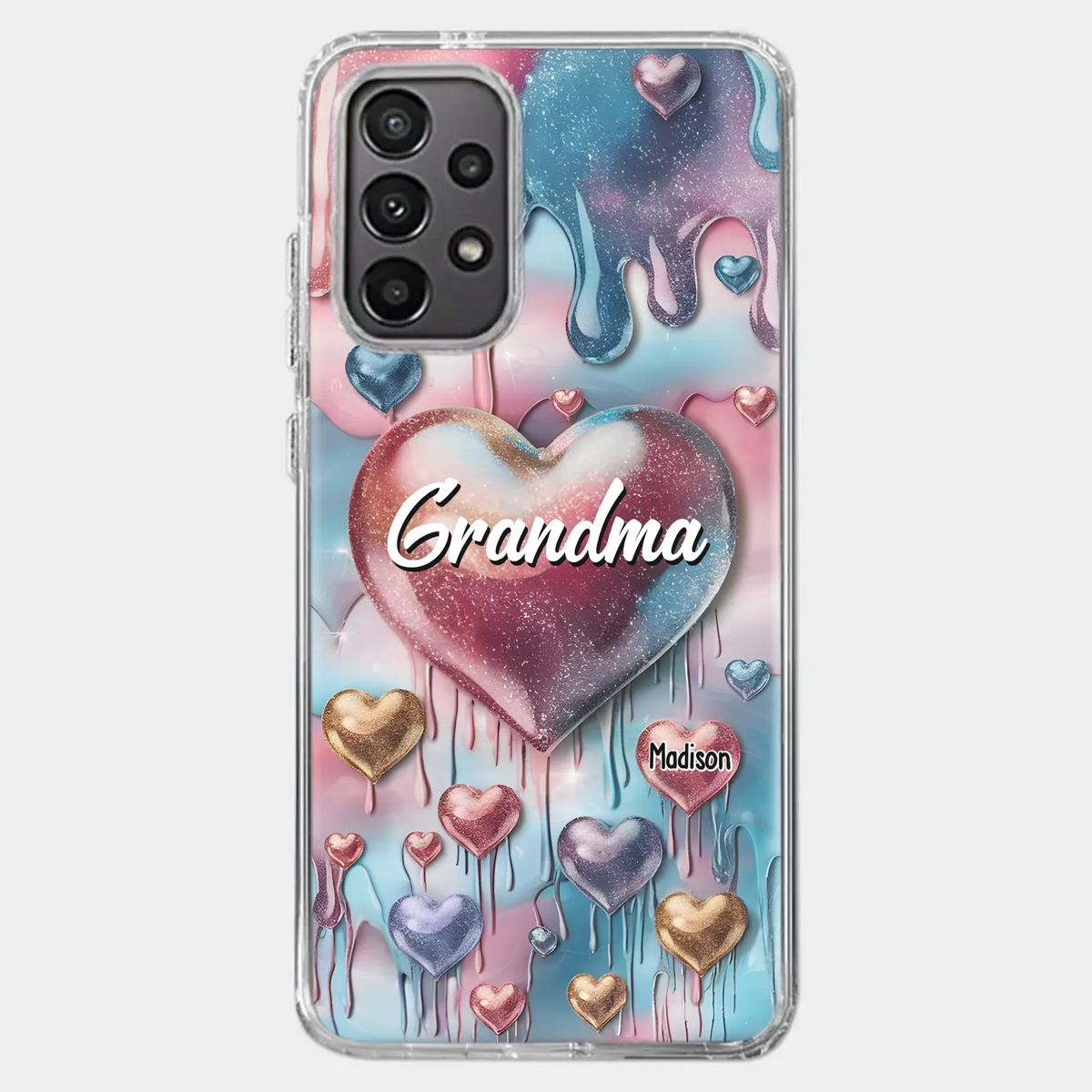 Coque de téléphone transparente personnalisée avec effet gonflé en 3D, « Pour toujours dans le cœur de grand-mère » – Cadeau pour maman et grand-mère
