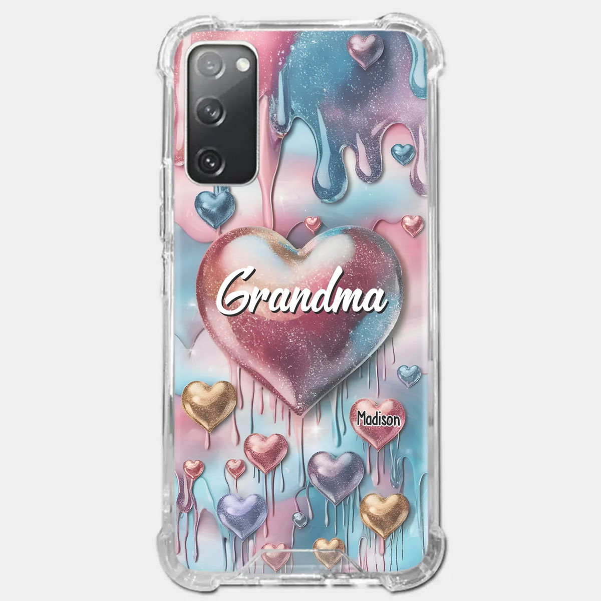 Coque de téléphone transparente personnalisée avec effet gonflé en 3D, « Pour toujours dans le cœur de grand-mère » – Cadeau pour maman et grand-mère