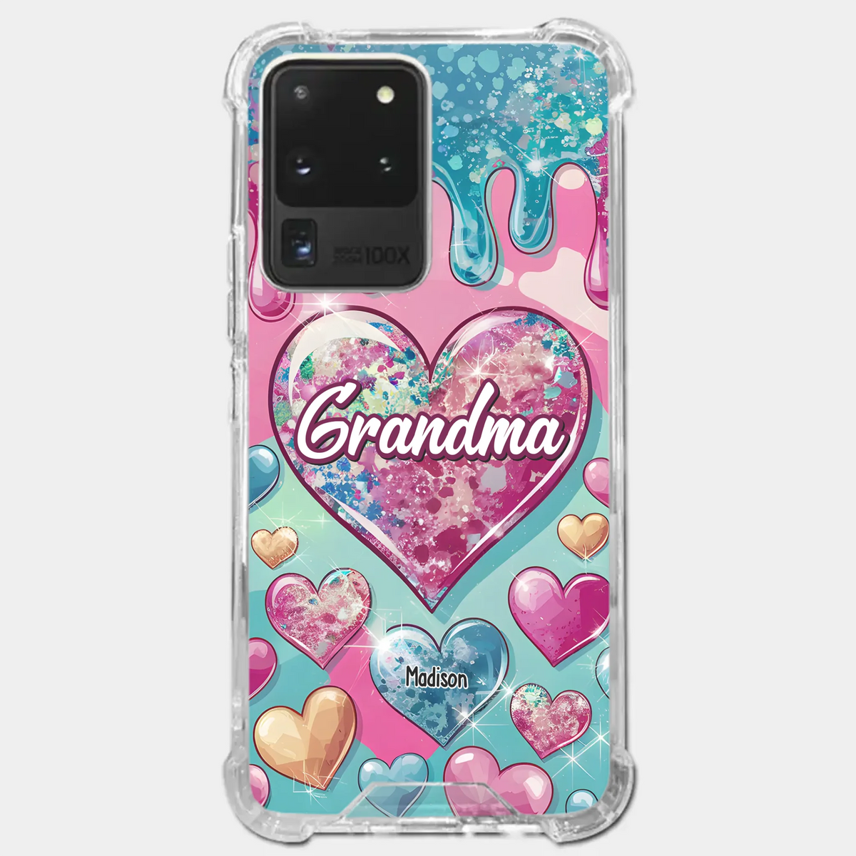 Le cœur d'une grand-mère contient un amour éternel - Coque de téléphone transparente personnalisée avec effet gonflé en 3D - Cadeau pour maman et grand-mère