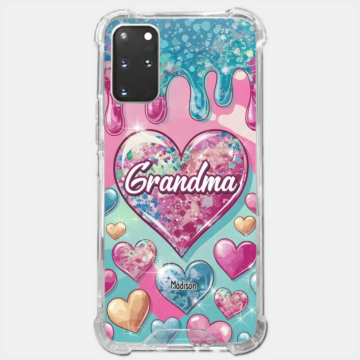 Le cœur d'une grand-mère contient un amour éternel - Coque de téléphone transparente personnalisée avec effet gonflé en 3D - Cadeau pour maman et grand-mère