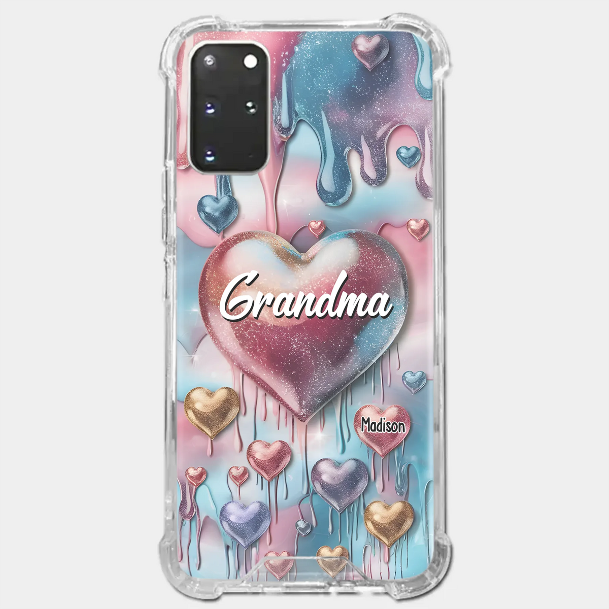 Coque de téléphone transparente personnalisée avec effet gonflé en 3D, « Pour toujours dans le cœur de grand-mère » – Cadeau pour maman et grand-mère