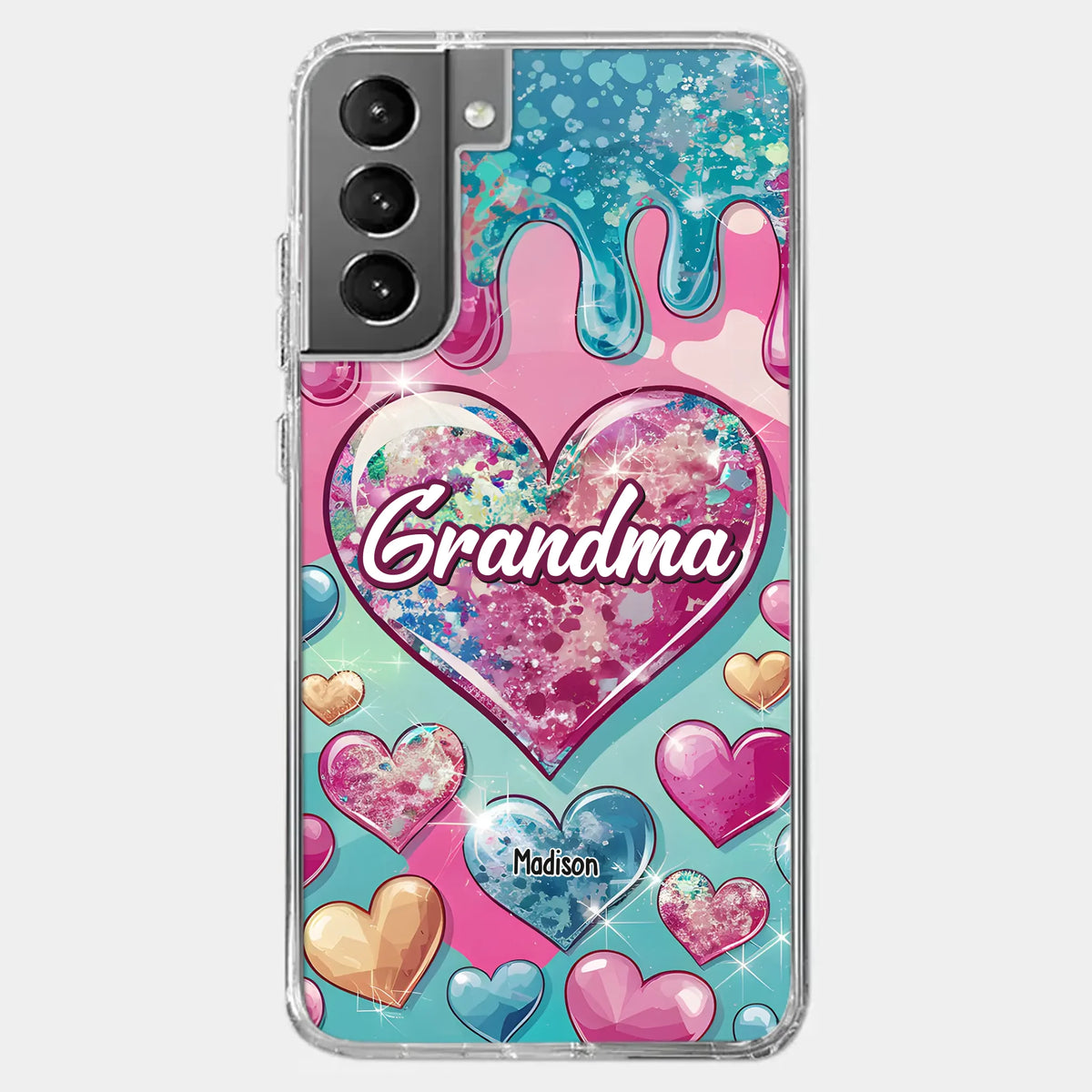 Le cœur d'une grand-mère contient un amour éternel - Coque de téléphone transparente personnalisée avec effet gonflé en 3D - Cadeau pour maman et grand-mère