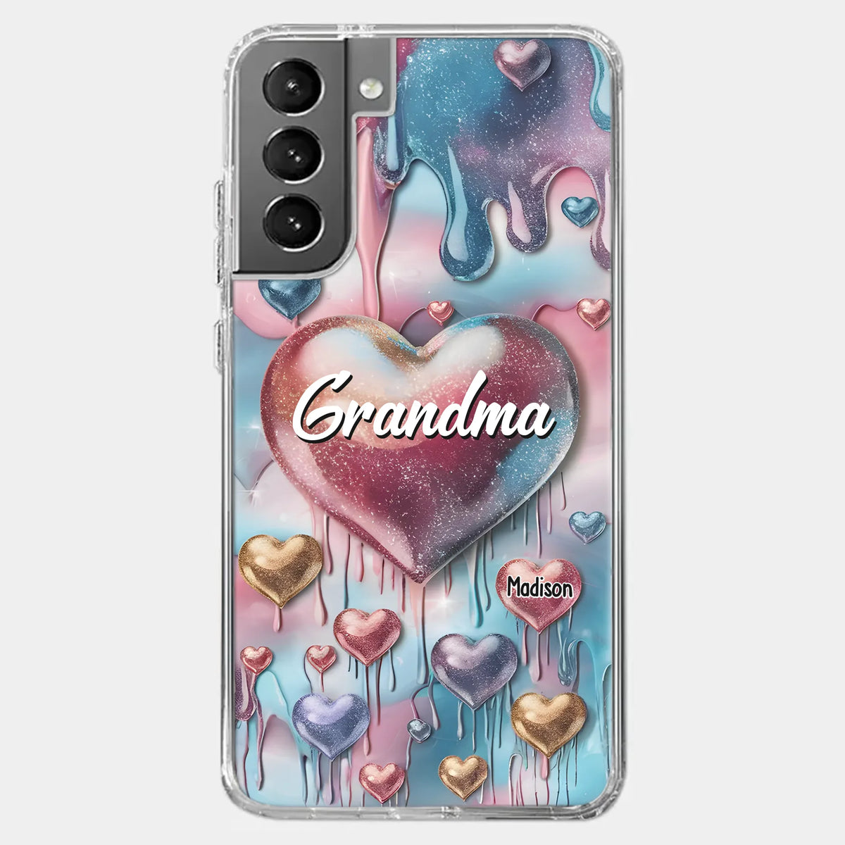 Coque de téléphone transparente personnalisée avec effet gonflé en 3D, « Pour toujours dans le cœur de grand-mère » – Cadeau pour maman et grand-mère